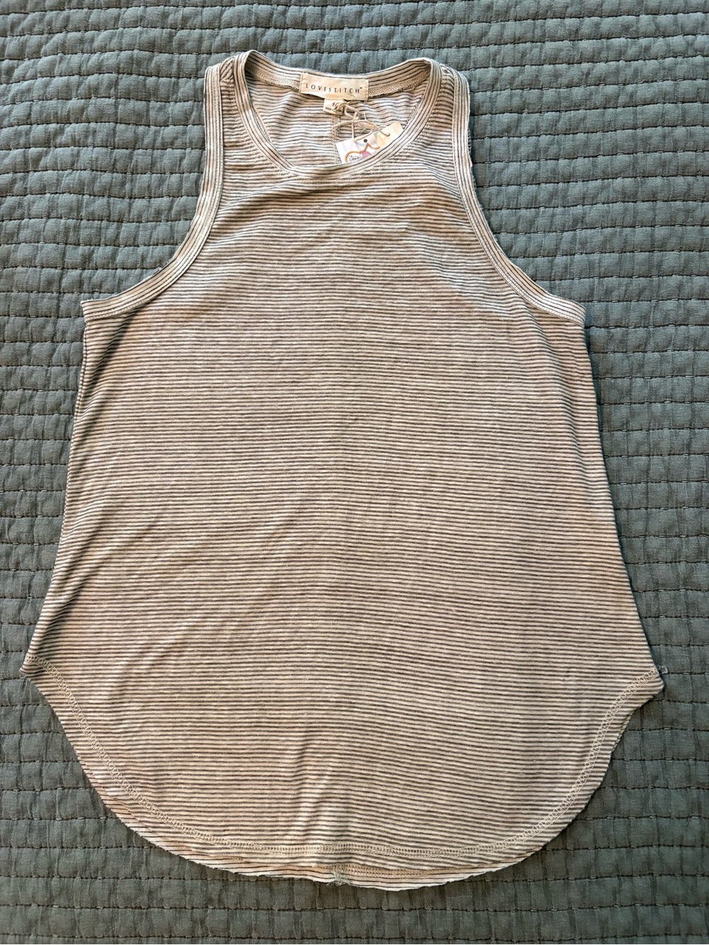 lovestitch Striped Ribbed Tank in Light Gray and White